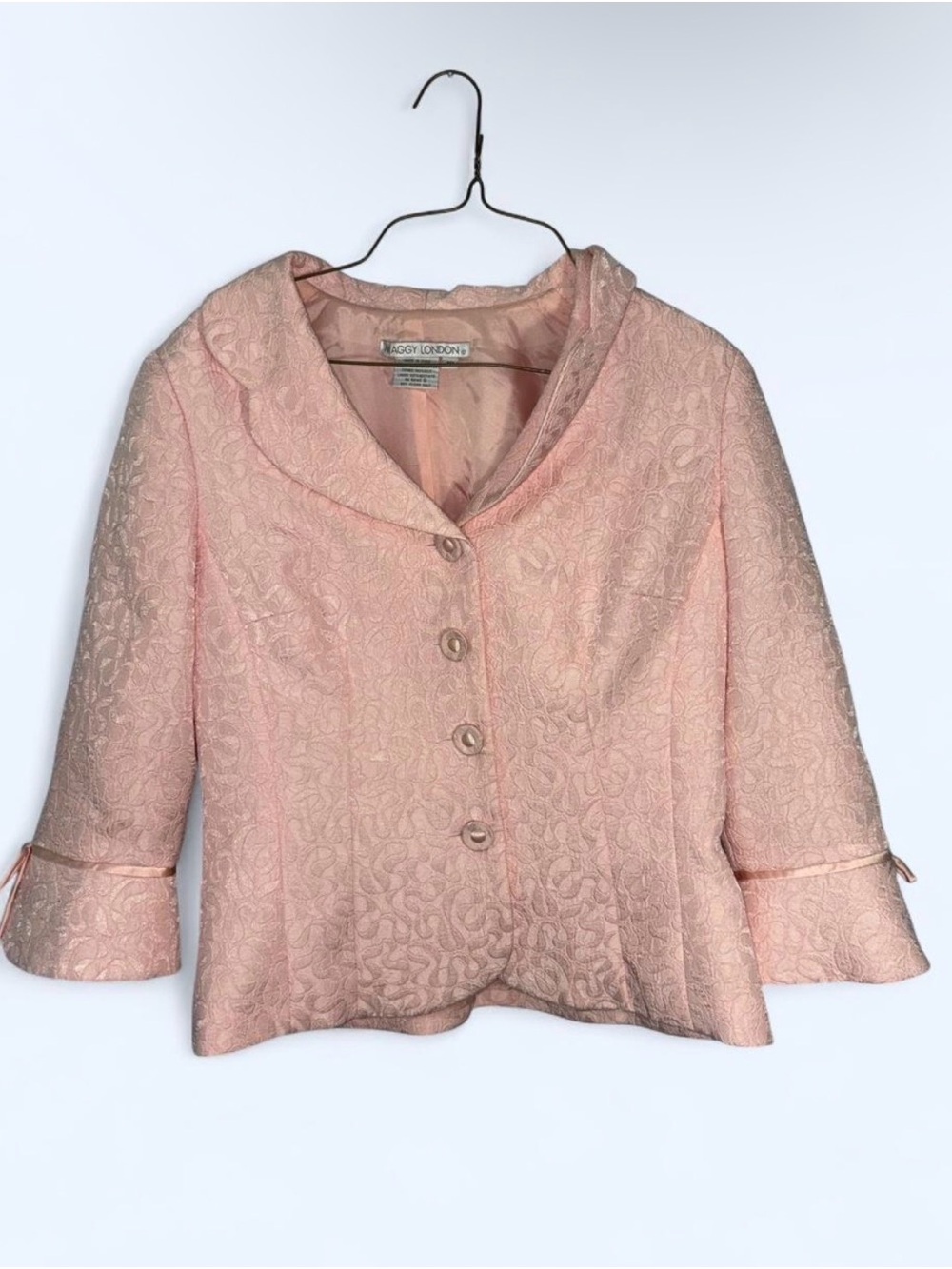 Vintage Rare Maggy London Embroidered Pink Blazer Women's Size 10 Silk Blend